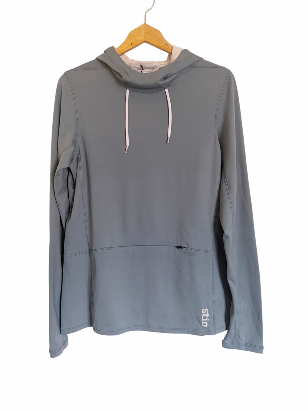 Stio Womens Fremont Stretch Gray/Blue Midlayer Fleece Hoodie size XL